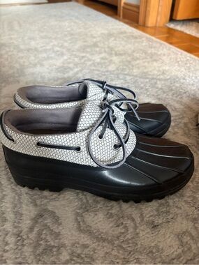 Sperry Black and White Waterproof Duck Boots